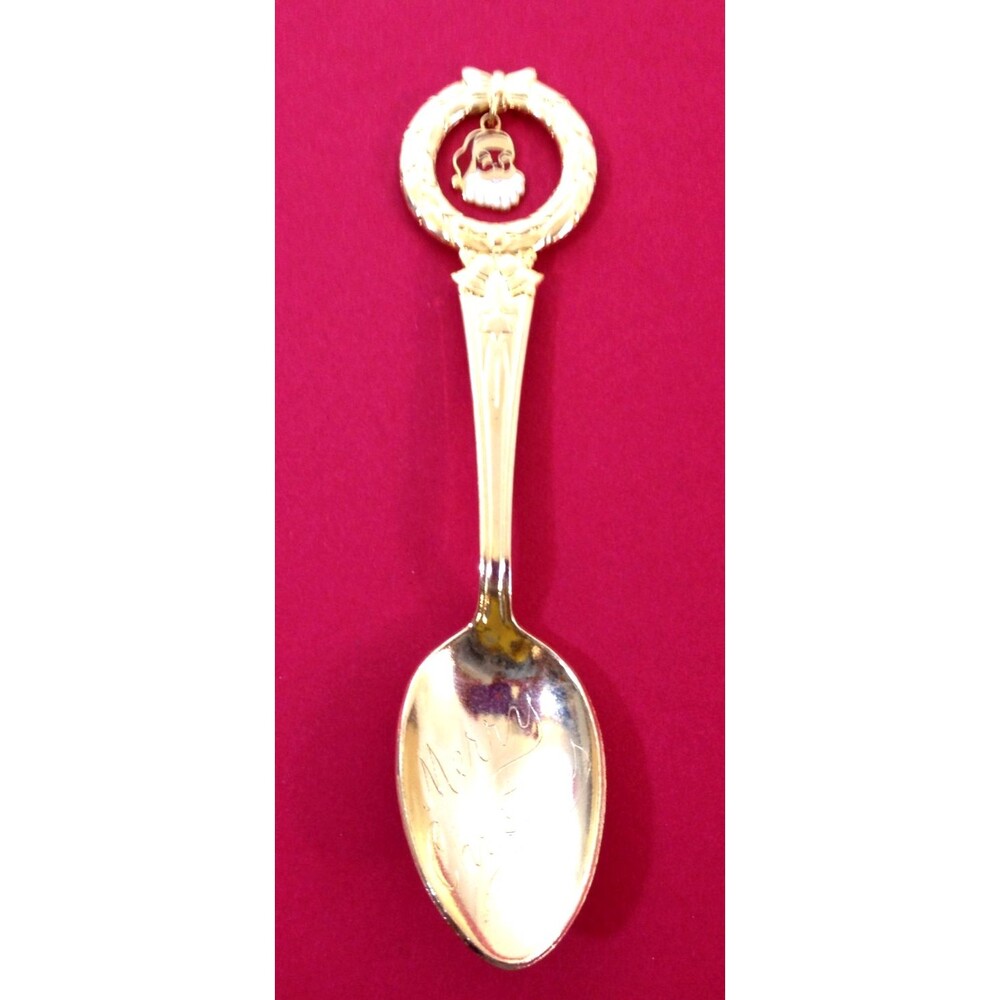 Vintage Souvenir Collectors Spoon with Merry Christmas & Santa Gold Tone